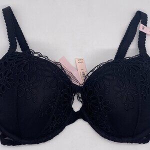 Victoria's Secret 36D Sexy Tee Daisy Eyelet Lightly Lined Demi Bra Black - NWT